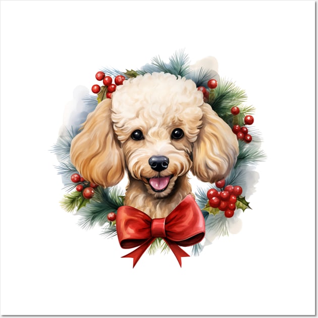 Christmas Poodle Dog Wreath Wall Art by Chromatic Fusion Studio